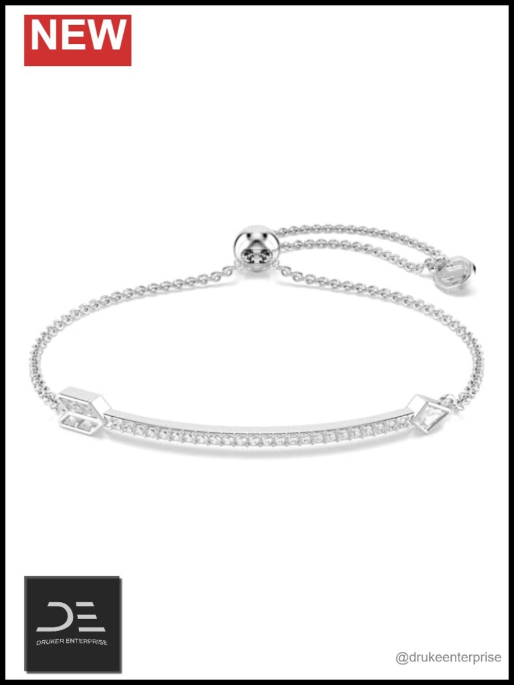 Swarovski Crystal Rhodium Plated Link Bracelet Sliding Closure